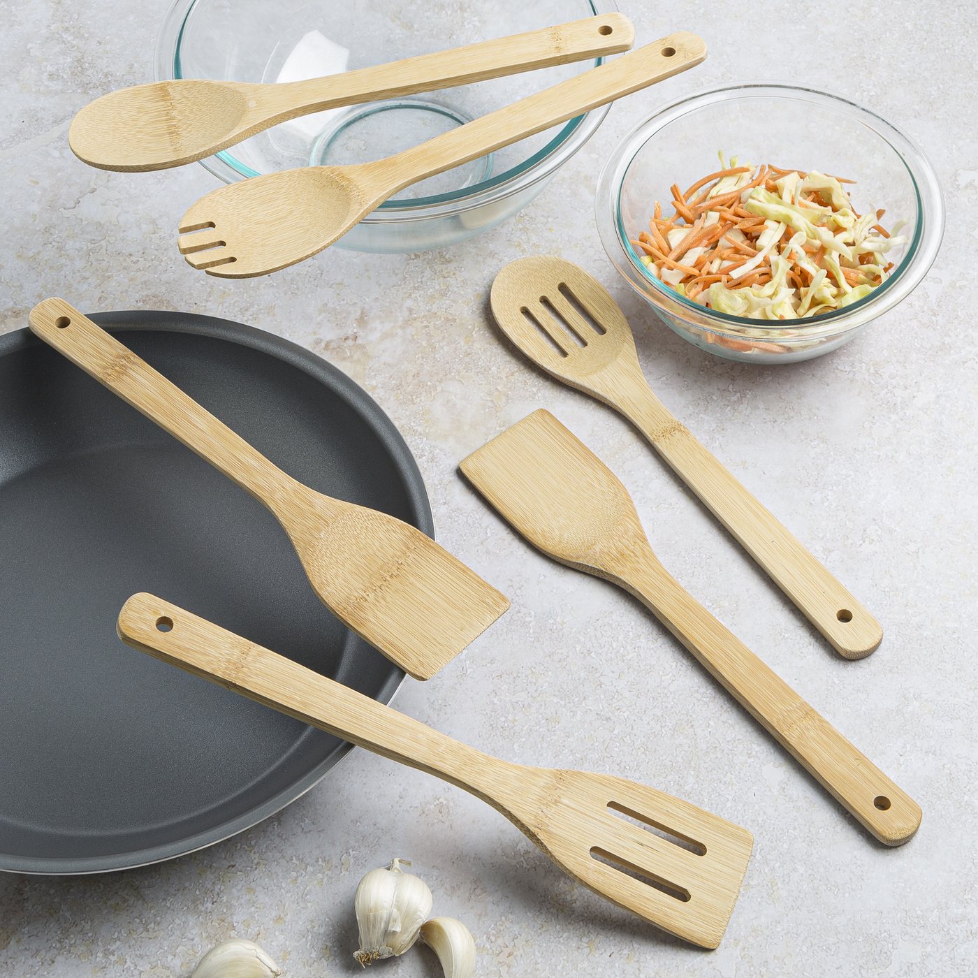 Cooking Light bamboo tool set with ceramic pan