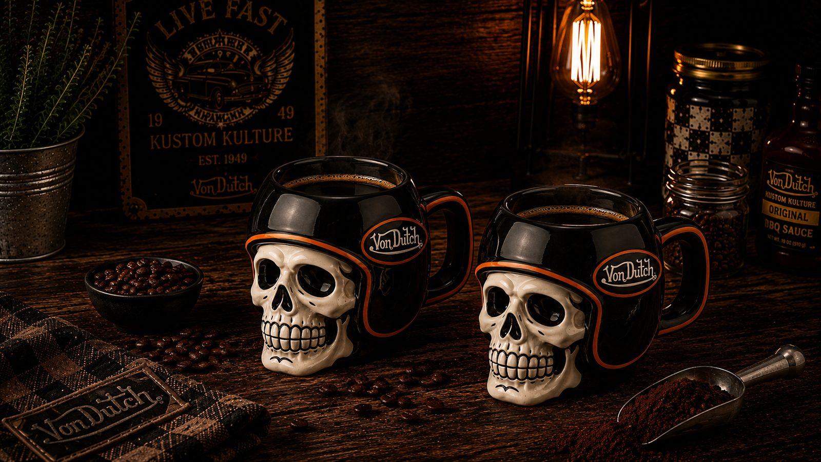 Von Dutch skull mugs